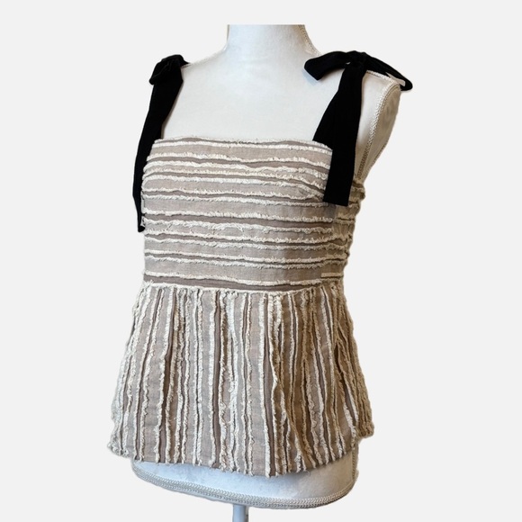 MAEVE Anthropologie Soeli Textured Ribbon Tie Shoulder Bow Sleeveless Top Small - Picture 6 of 10